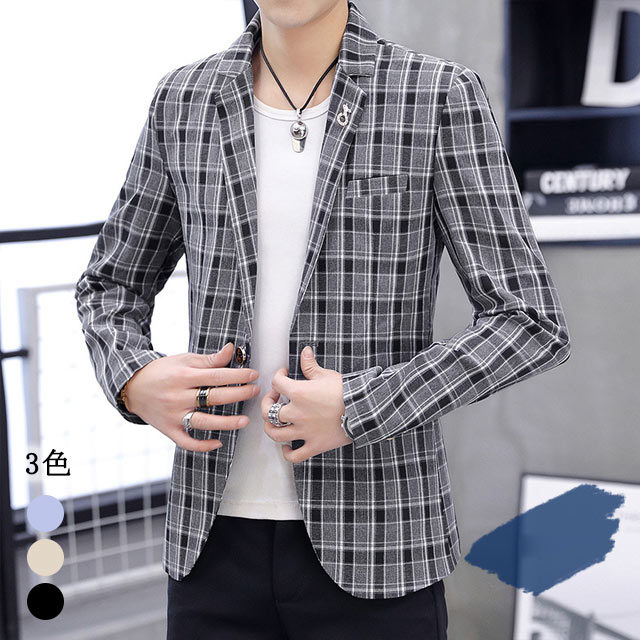 テーラードジャケット メンズ チェック柄 ブレザー ジャケット 春 秋 3色 ブルー カーキ 細身ジャケット カジュアル 大きいサイズの通販はau Pay マーケット リベラルsaitama 商品ロットナンバー