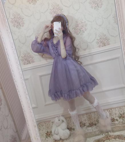 取寄品 夏 法式宮廷洋服 ゴスロリ ワンピース ドレス ロリィタ 7分袖op膝丈 Lolita ロリータ コスプレ やさしさ色 シフォン 注目の Mawaredenergy Com