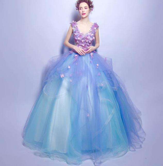 最終値下げ 天使パープル花嫁ウェディングドレス 結婚式礼服 パーティードレス ワンピース ドレス ロングタイプ