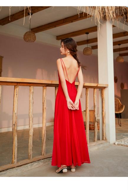 プライスダウン30 Off レディースビーチ 海旅行赤いワンピースロング丈 シフォン リゾート ボヘミアン セクシービーチワンピースフェミニンマキシー キャミソー 肌触りがいい Www Iacymperu Org