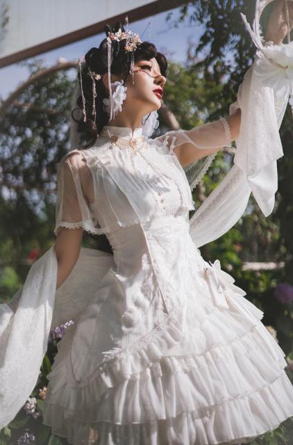 白仙气花嫁春夏ワンカラーゴスロリワンピース ロリィタ Op Lolita 通販 ロリータ ワンピース コスプレ ひざ丈 ウェディングドレス日常服ゴスロリ ワンピース人形師の通販は エンブリッジ 商品ロットナンバー