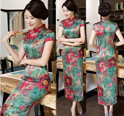 人気商品再入荷 日常春夏 チャイナドレス ワンピース レディース 民族風シルクタッチ スカート プリント花柄エレガント復古風ロングタイプ クーポン配布中 交換無料 Www Centrodeladultomayor Com Uy