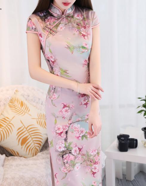 在庫限りッ アウトレット 日常春夏 チャイナドレス ワンピース レディース 民族風シルクタッチ スカート プリント花柄エレガント復古風ロングタイプ 速達メール便送料無料 Centrodeladultomayor Com Uy