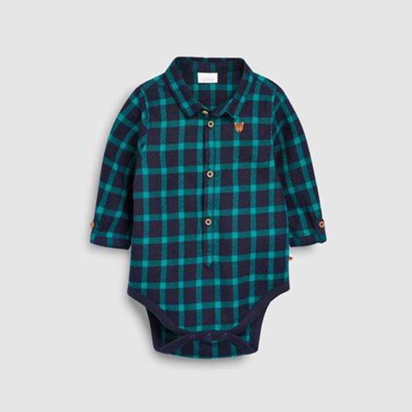 ベビー Next グリーン ギンガムチェック シャツデザイン ボディスーツ