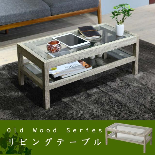 インドアグリーン リビングテーブル ガラス 高さ35 古材 風 インテリア 幅80 グリーン 観葉植物 シャビー おしゃれ シン