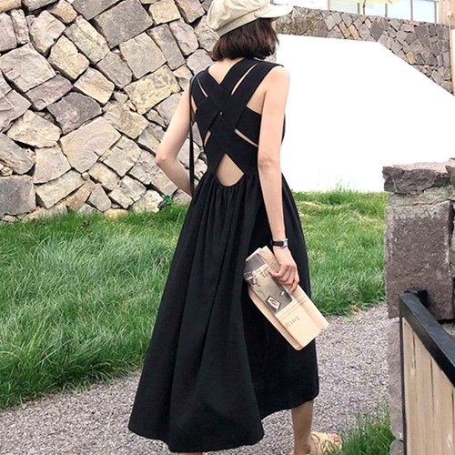 還元祭 ワンピース レディース ロングワンピース ミモレ 背中開き フレア Aライン 黒 Czgba Vca 最高の Petroleoenergia Com