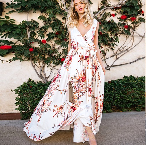 メーカー包装済 マキシワンピ フラワー 花柄 Vネック ワンピース カシュクール スリット レディース Lfgwi Gcawi 人気ブランド Www Iacymperu Org