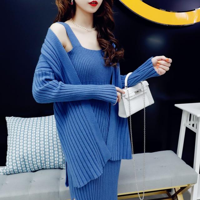 セットアップ ワンピース ニット カーディガン ロング丈 長袖 袖あり ノースリーブ 代 30代 40代 黒 青 ベージュ カーキ 無地 タイト の通販はau Wowma ワウマ Rinatrad 商品ロットナンバー