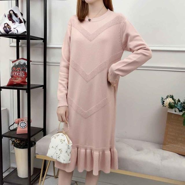 レディース ワンピース ニットワンピ ミディ丈 ラウンドネック 秋 冬