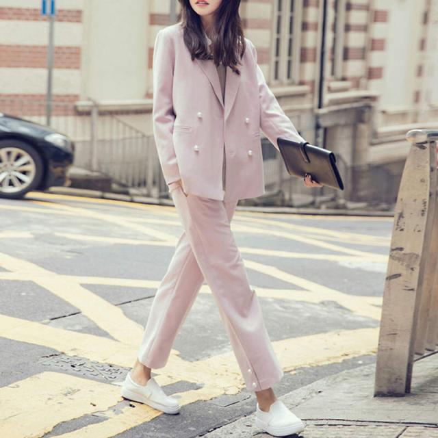 絶対一番安い レディース セットアップ パンツスーツ 無地 長袖 ダブル ジャケット ロングパンツ オフィス 卒業式 女子会 ピンク S M L 送料無料 人気満点 Viajesturisticosdelpacifico Com