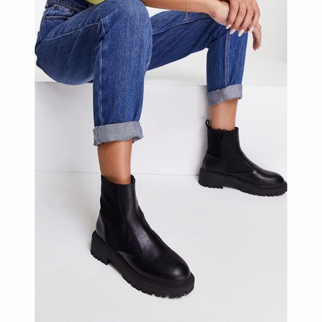 ロンドン レーベル London Rebel レディース ブーツ ショートブーツ シューズ・靴 Chunky Pull On Ankle Boots In Black ブラック