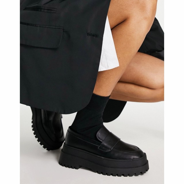 ロンドン レーベル London Rebel レディース ローファー・オックスフォード シューズ・靴 Super Chunky Loafers In Black Pu ブラック