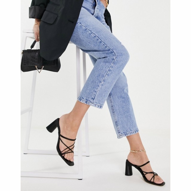 ロンドン レーベル London Rebel レディース サンダル・ミュール スクエアトゥ シューズ・靴 Strappy Square Toe Heeled Mules In Black