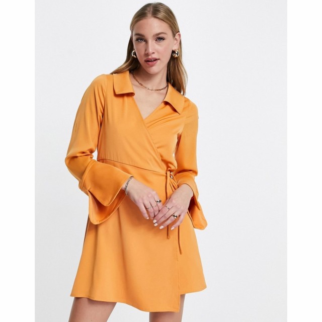 ファッションユニオン Fashion Union レディース ワンピース ラップドレス ミニ丈 ワンピース・ドレス Satin Wrap Front Mini Dress オレ