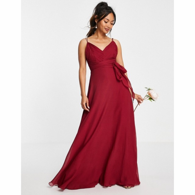 エイソス ASOS DESIGN レディース パーティードレス キャミワンピ Bridesmaid Cami Maxi Dress With Ruched Bodice And Tie Waist In Ber