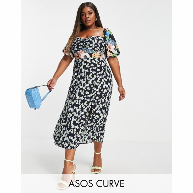 エイソス ASOS Curve レディース ワンピース ワンピース・ドレス Curve Midi Dress In Mixed Floral Print ミックスフローラル