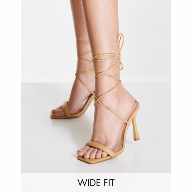 ロンドン レーベル London Rebel Wide Fit レディース サンダル・ミュール シューズ・靴 Strappy Tie Leg Heeled Sandals In Beige ベー