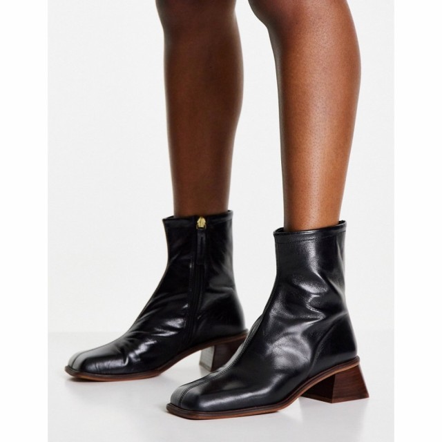 エイソス ASOS DESIGN レディース ブーツ スクエアトゥ シューズ・靴 Rebecca Premium Leather Square Toe Boots In Black ブラック