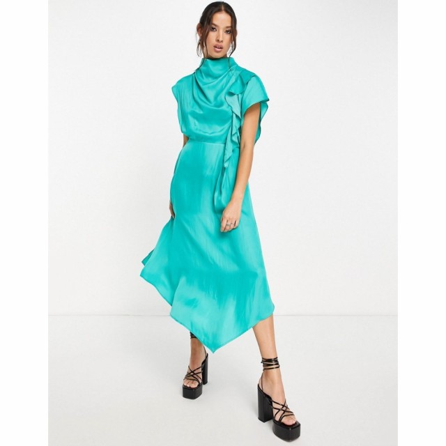 トップショップ Topshop レディース ワンピース ミドル丈 ワンピース・ドレス Premium Ruffle Cowl Back Occasion Midi Dress In Teal グ