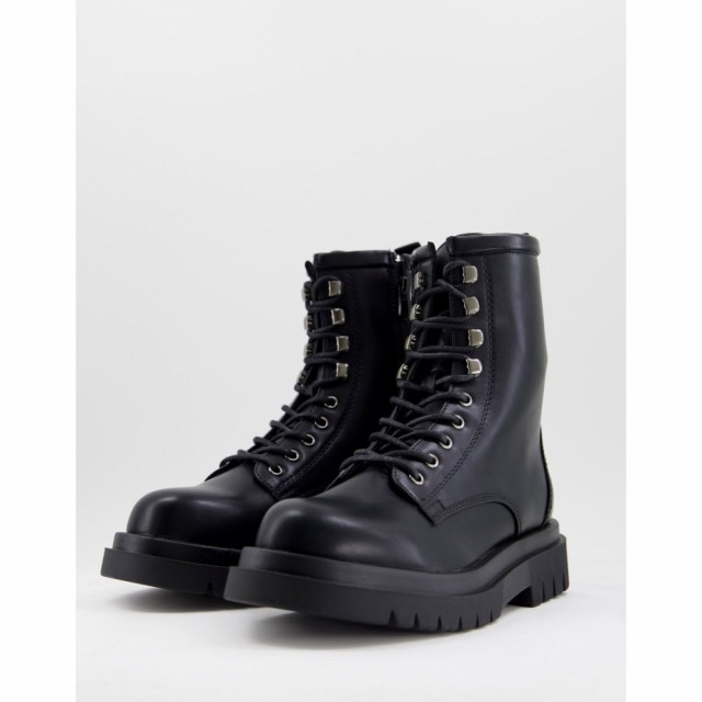 トリュフコレクション Truffle Collection メンズ ハイキング・登山 シューズ・靴 Chunky Hiker Boots In Black Faux Leather ブラック