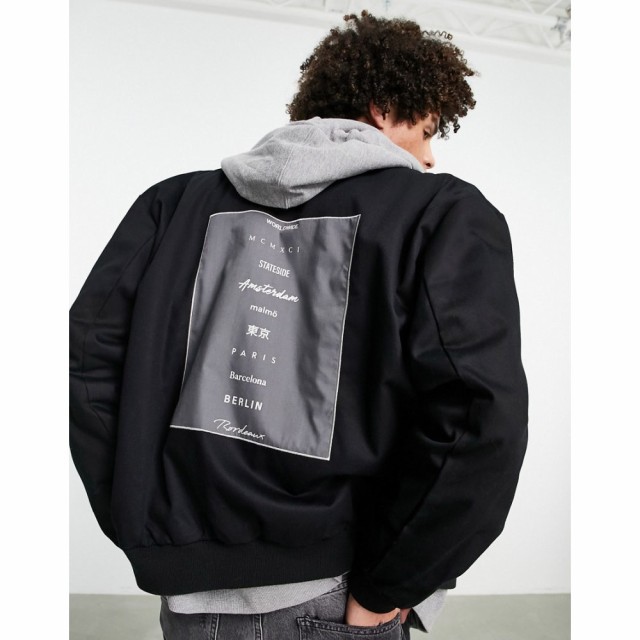 エイソス ASOS DESIGN メンズ ブルゾン ミリタリージャケット アウター Oversized Bomber Jacket In Black With Back Embroidery Detail