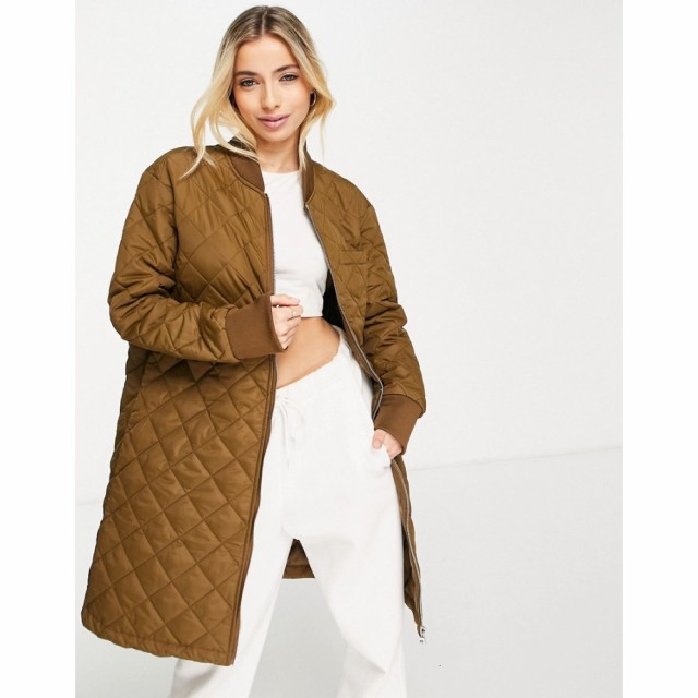 ブレイブソウル Brave Soul レディース コート ミリタリージャケット アウター Orlando Diamond Quilt Long Bomber Coat In Brown