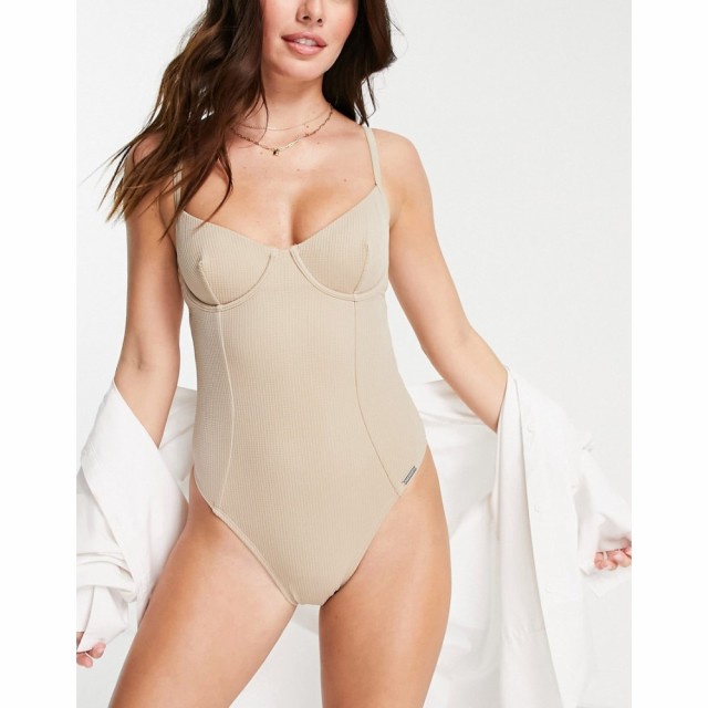 フリーソサエティ Free Society レディース ワンピース 水着・ビーチウェア Lattice Textured Underwire Swimsuit In Latte ラテ