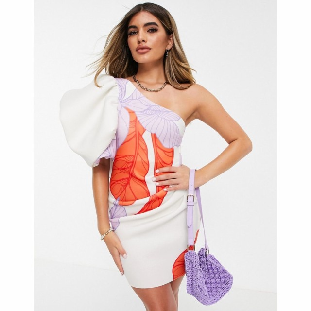 エイソス ASOS DESIGN レディース ボディコンドレス タイト ワンピース・ドレス Bubble One Sleeve Bodycon Mini Dress In Abstract Flor