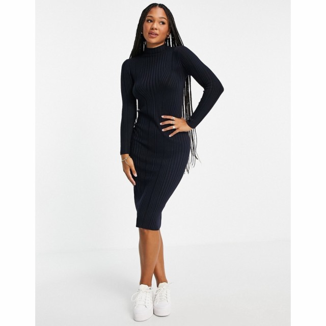 フレンチコネクション French Connection レディース ワンピース ミドル丈 ワンピース・ドレス High Neck Ribbed Midi Dress In Black