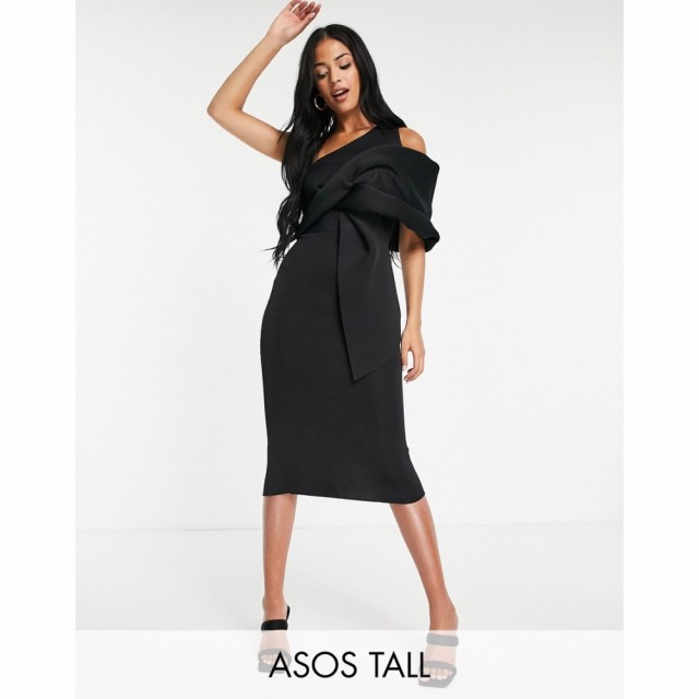 エイソス ASOS Tall レディース ワンピース タイト ミドル丈 ワンピース・ドレス Tall Peekaboo Shoulder Tuck Midi Pencil Dress In Bla