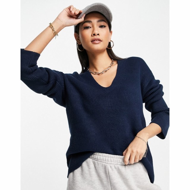 フレンチコネクション French Connection レディース ニット・セーター Vネック トップス Ribbed V-Neck Jumper In Navy ネイビー