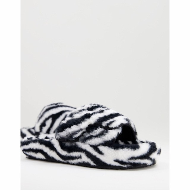 エイソス ASOS DESIGN メンズ スリッパ シューズ・靴 Chunky Slippers In Zebra Faux Fur ブラック