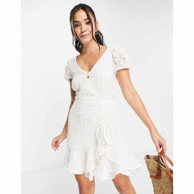 バルドー Bardot レディース ワンピース ミニ丈 ワンピース・ドレス Puff Sleeve Flippy Hem Broderie Mini Dress In White ホワイト