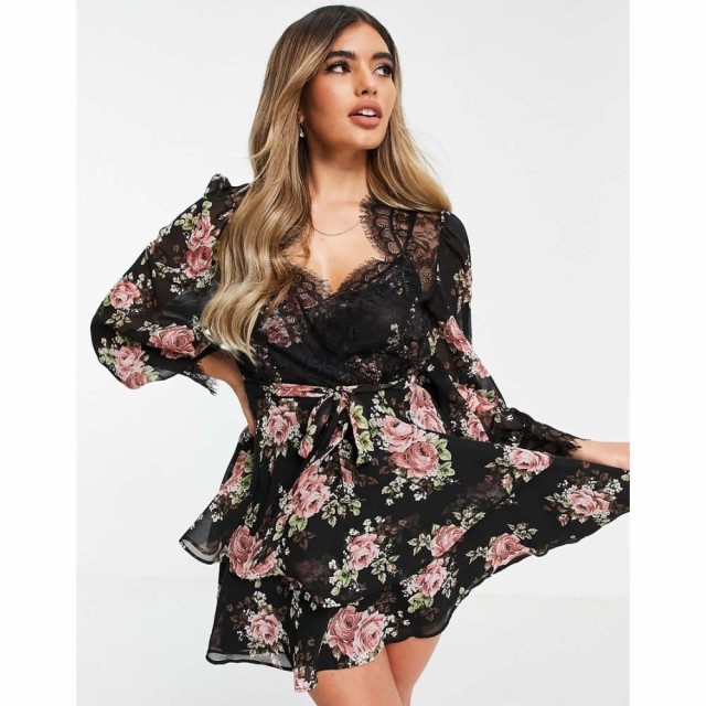 エイソス ASOS DESIGN レディース ワンピース Aライン ワンピース・ドレス Soft Mini Skater Dress In Rose Floral Print With Eyelash L