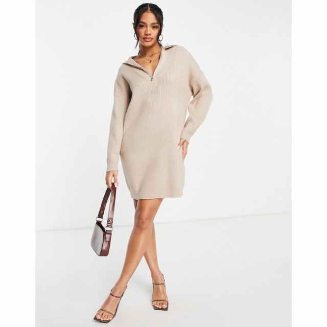 フォースandレックレス 4th and Reckless レディース ワンピース ワンピース・ドレス Open Collar Knitted Jumper Dress In Beige ベージ