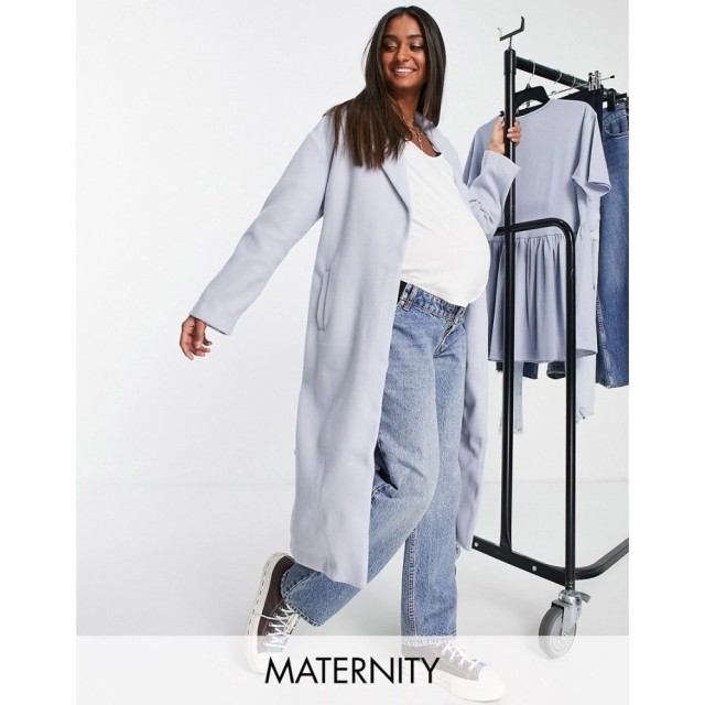 ママリシャス Mama.licious レディース コート マタニティウェア アウター Mamalicious Maternity Belted Wool Coat In Blue ライトブル