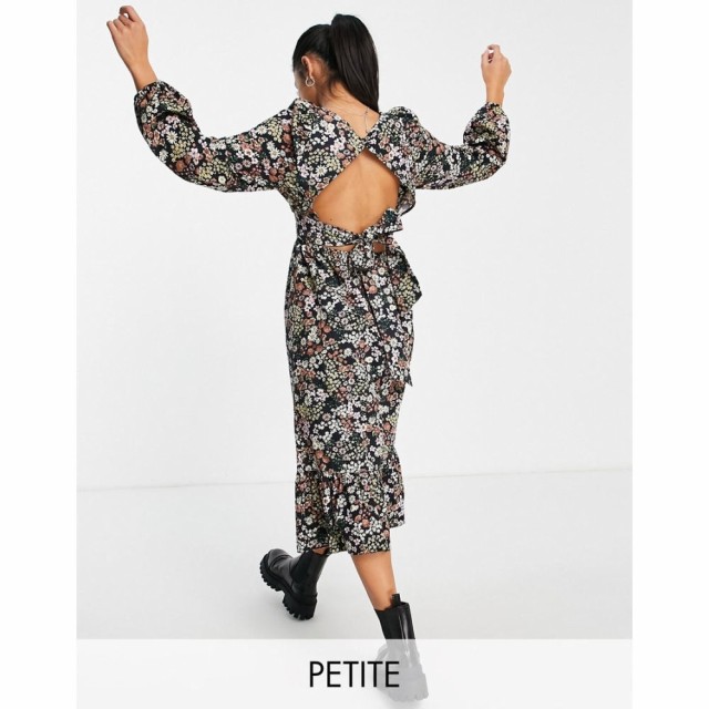 ミス セルフリッジ Miss Selfridge Petite レディース ワンピース ミドル丈 Poplin Bow Back Midi Dress In Black Floral ブラックフロー