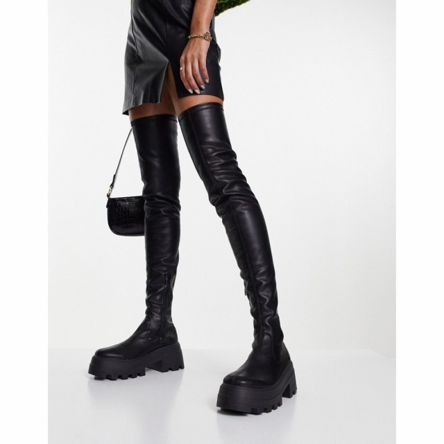 エイソス ASOS DESIGN レディース ブーツ ニーハイブーツ ロングブーツ シューズ・靴 Kaya Chunky Over The Knee Boots In Black ブラッ