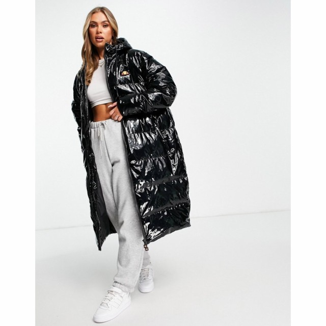 エレッセ ellesse レディース ダウン・中綿ジャケット ロング アウター Longline Wet Look Puffer In Back ブラック