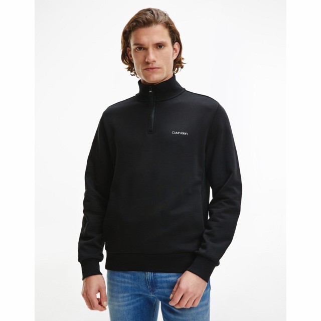 カルバンクライン Calvin Klein メンズ スウェット・トレーナー トップス Small Chest Logo Half Zip Sweatshirt In Black ブラック