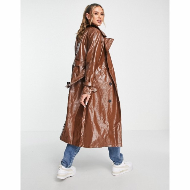 ミスガイデッド Missguided レディース トレンチコート アウター Vinyl Trench Coat In Brown チョコレート