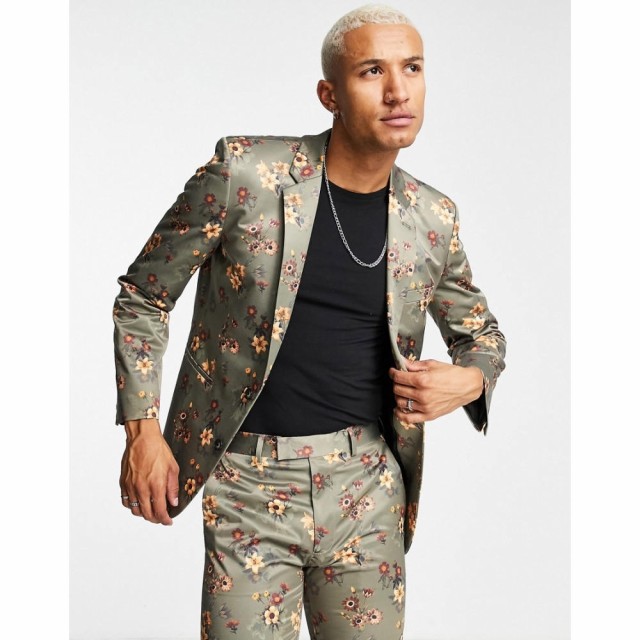 エイソス ASOS DESIGN メンズ スーツ・ジャケット アウター Skinny Suit Jacket In Brown Floral Print ブラウン