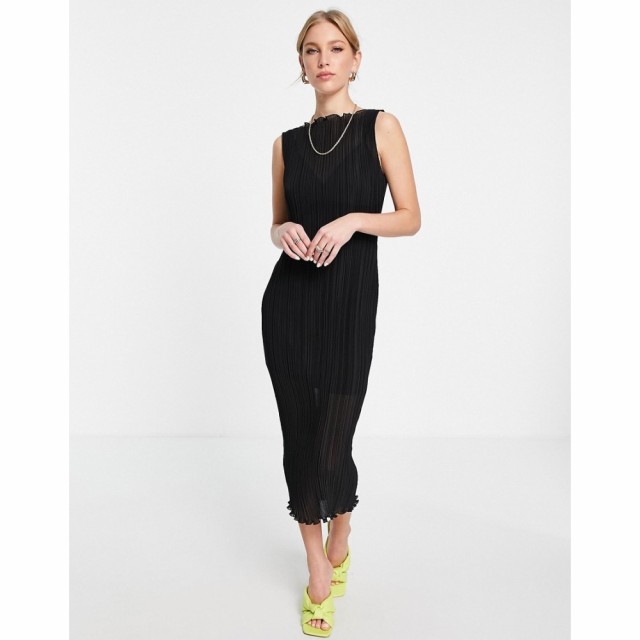 エイソス ASOS DESIGN レディース ワンピース ミドル丈 ワンピース・ドレス Plisse Midi Dress In Black ブラック