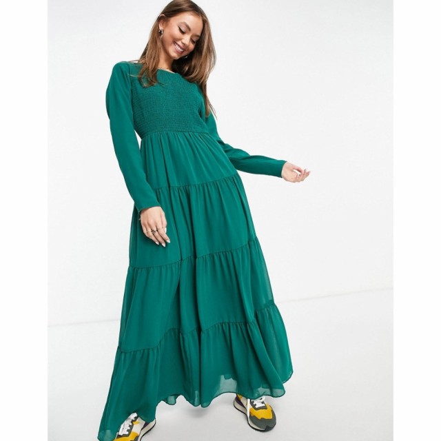 エイソス ASOS DESIGN レディース ワンピース Ａライン ワンピース・ドレス Shirred Tiered Maxi Dress In Khaki カーキ