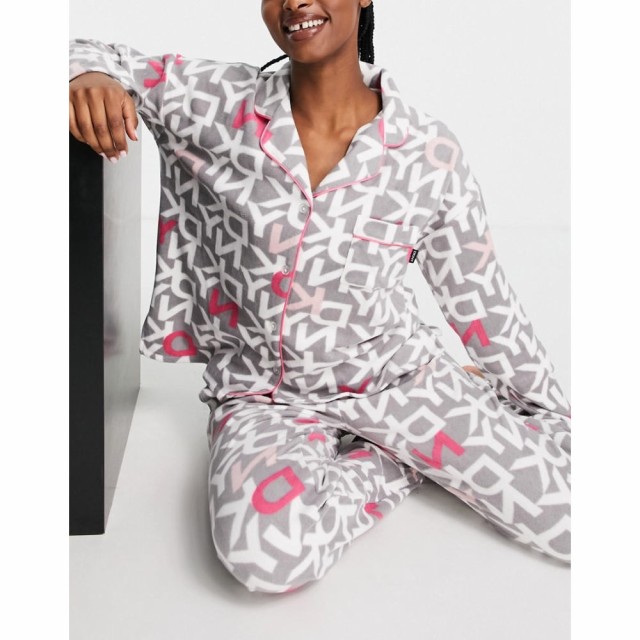 ダナ キャラン ニューヨーク DKNY レディース パジャマ・上下セット Cosy Stretch Fleece Gift Wrapped Logo Printed Revere Pyjama Set