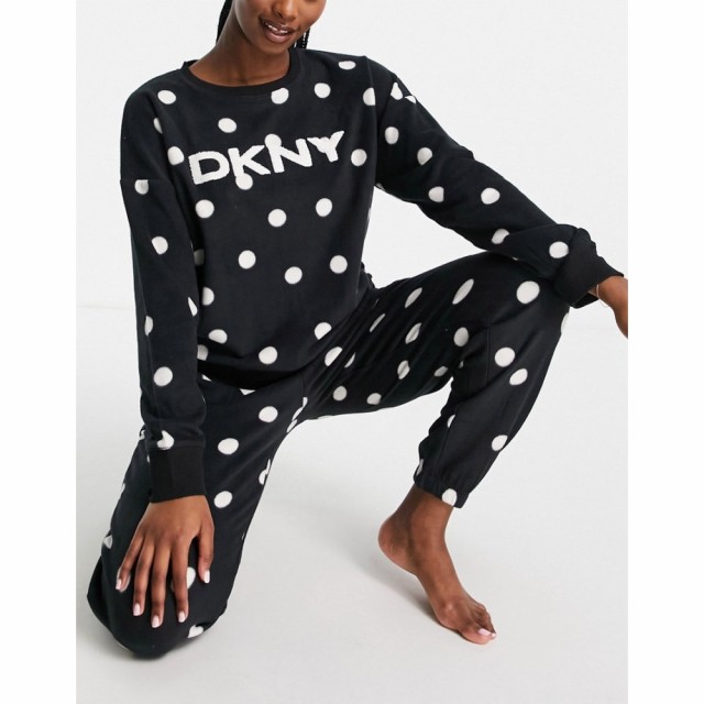 ダナ キャラン ニューヨーク DKNY レディース パジャマ・上下セット Soft Sweat And Jogger Lounge Gift Wrapped Set In Black Polka Dot