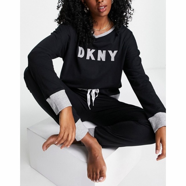 ダナ キャラン ニューヨーク DKNY レディース パジャマ・上下セット Logo Super Soft Knitted Long Sleeve Top And Jogger Set In Black