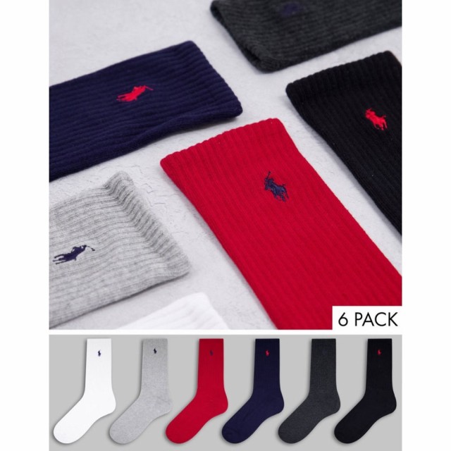 ラルフ ローレン Polo Ralph Lauren メンズ ソックス インナー・下着 6 Pack Sport Socks In Black. Red. Navy. Grey. White With Pony L