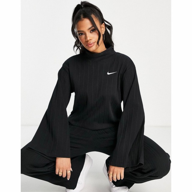 ナイキ Nike レディース トップス Mini Swoosh Ribbed Jersey Long Sleeved Top In Black ブラック