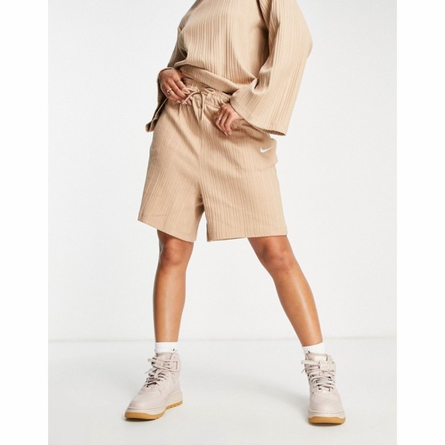 ナイキ Nike レディース ショートパンツ ボトムス・パンツ Mini Swoosh Ribbed Jersey Baller Shorts In Hemp Beige ベージュ